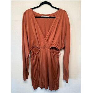 Free People Beach Long Sleeve Mini Dress, Burnt Orange, Size Large